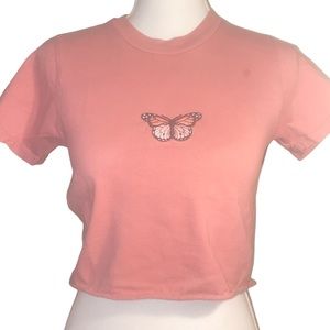 •Brandy Melville Helen Butterfly Cropped Baby Tee-like Top•